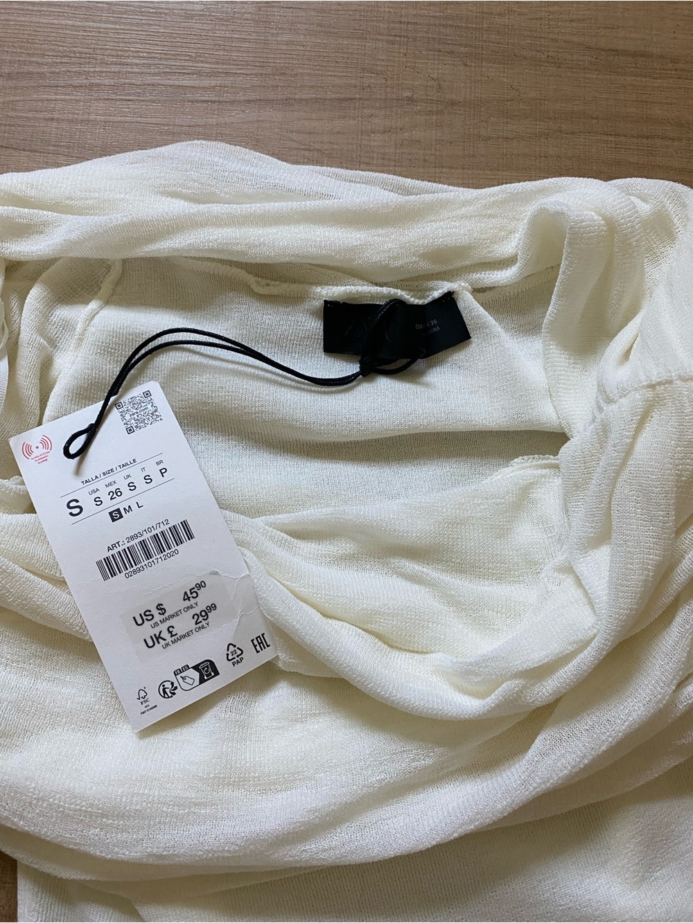 Zara Cream Off-Shoulder Draped Top - NWT - Picture 3 of 3